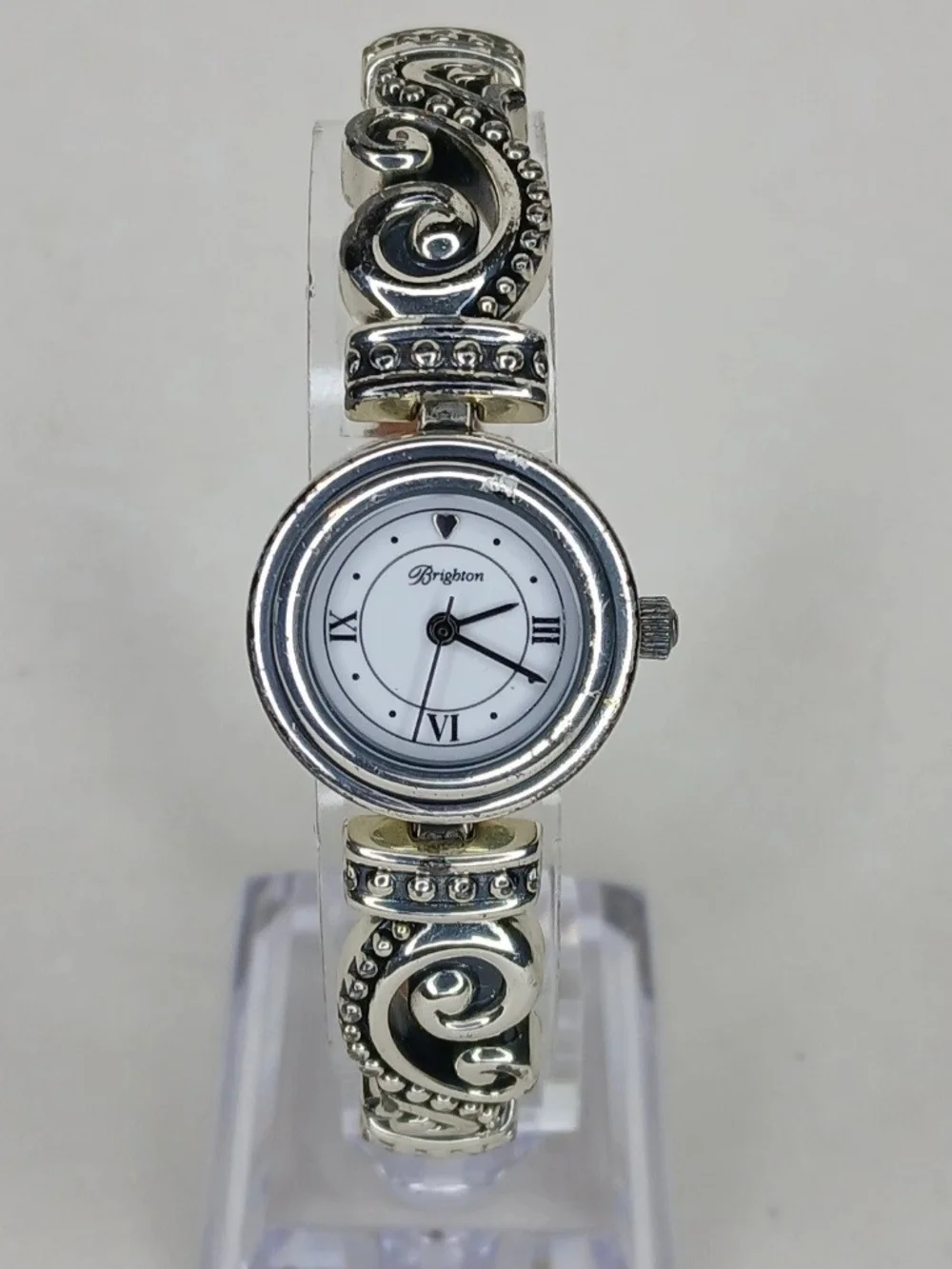 Brighton Bordeaux Ladies Watch Silver Tone Swirl Brown Leather Strap Quartz